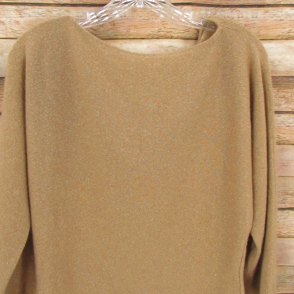 Ann Taylor Gold Metallic 3/4 Sleeve Part Cashmere Sweater Women's M - Picture 13 of 13